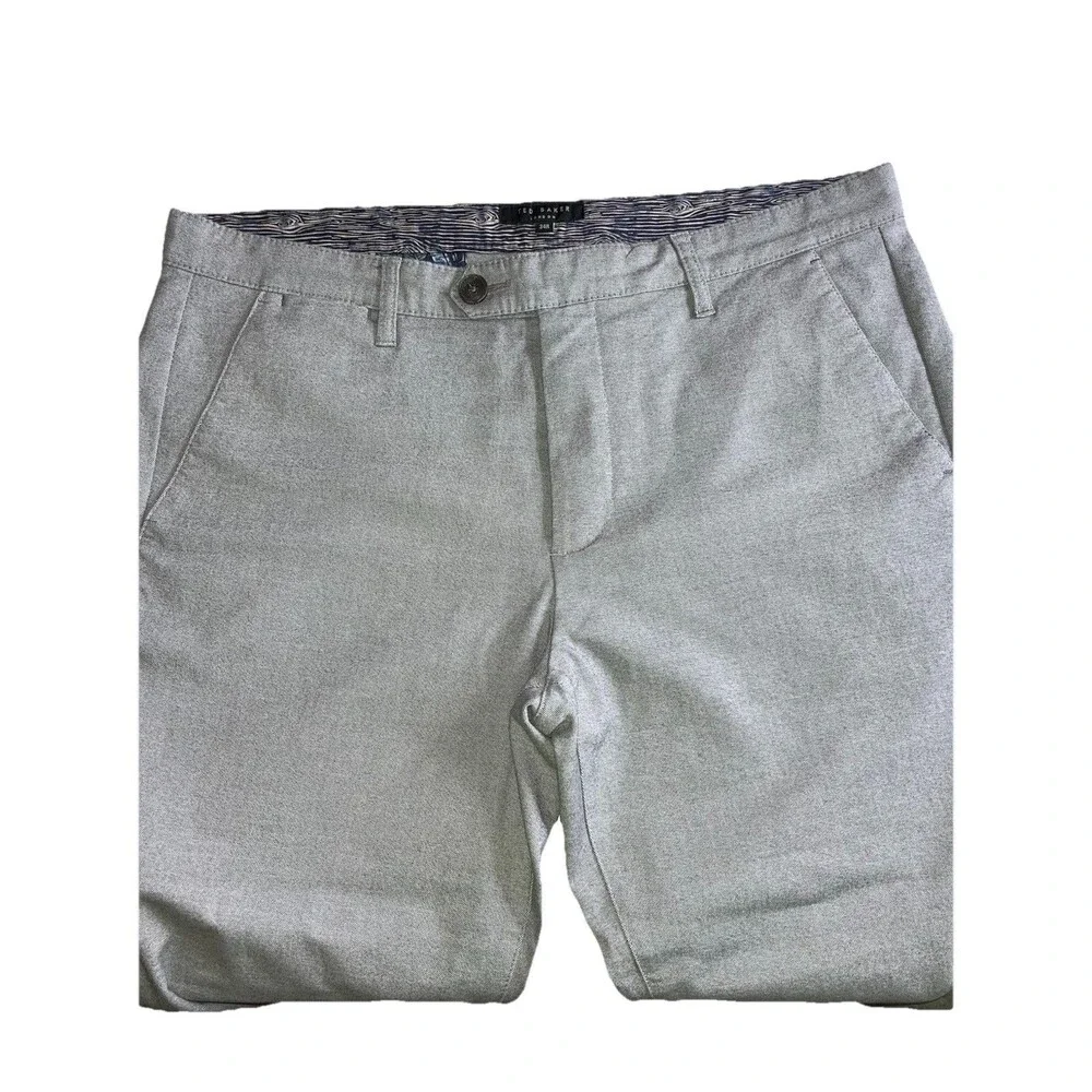 Ted Baker Pants Mens 34x28 Gray Volvek Classic Fit Trouser Flat Front Chino